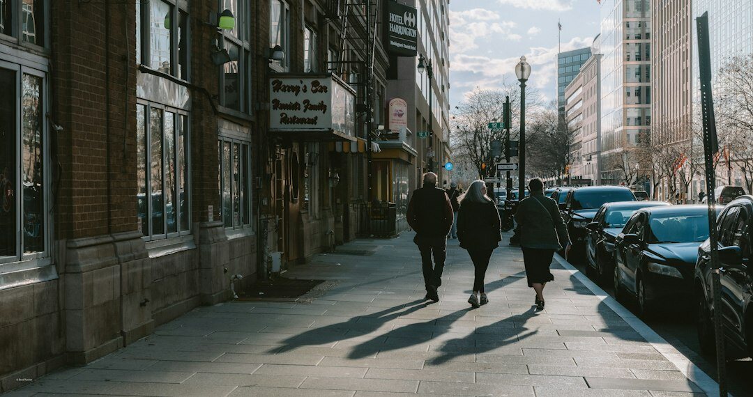 people walking city street